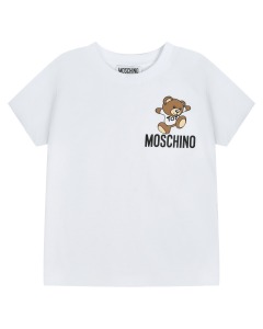 Футболка с лого на груди, белая Moschino