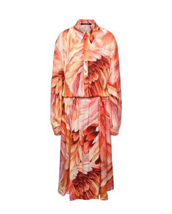 Платье с принтом "перья". оранжевое Roberto Cavalli