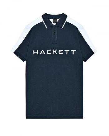 Футболка-поло синяя с белым лого Hackett London