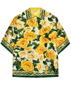Шелковая рубашка со сплошным принтом "желтые розы" Dolce&Gabbana