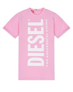 Розовое платье-футболка с крупным лого Diesel