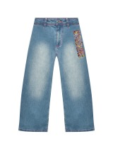 Выбеленные джинсы с разноцветным лого Moschino