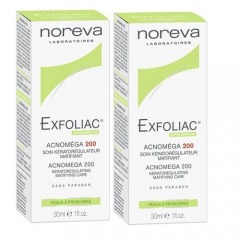 Noreva Комплект Эксфолиак Акномега 200 Крем для жирной, комбинированной кожи с акне средней степени тяжести 2х30 мл (Noreva, Exfoliac)